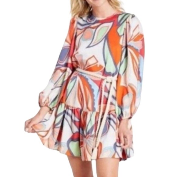 Alexis x Target Dress Womens Small Mini Multicolor Retro Floral Tiered Rope Belt - Picture 8 of 9